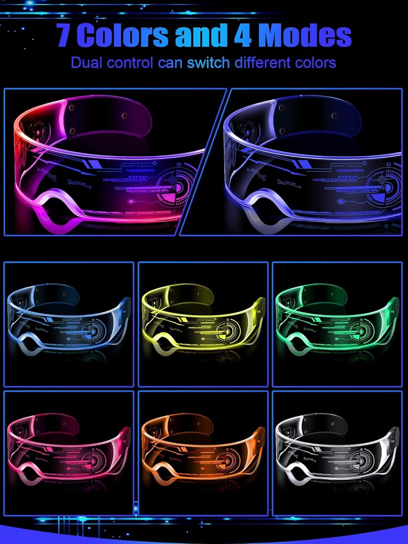 TOODOO 4 Pairs LED Visor Glasses Light up Glasses Futuristic Luminous Rave Glasses 7 Colors 4 Modes for Club Christmas Party - Image 3